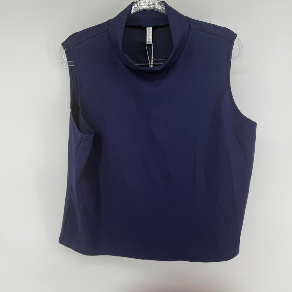 CASLY LAMIIIT Sleeveless Mock Neck Top Navy Blue Plus Size 2XL